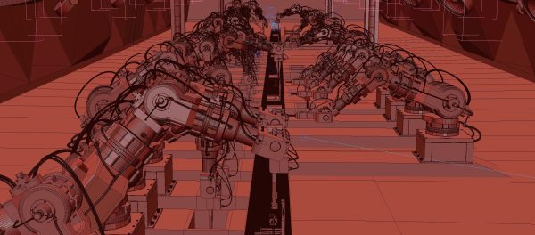 Industrial robots assembling 3D printers