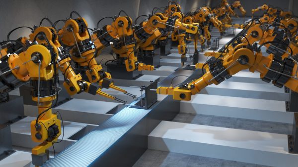 Industrial robots assembling 3D printers