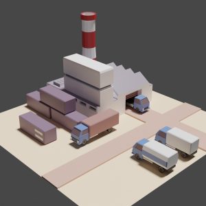Industrial set factory with chimneys