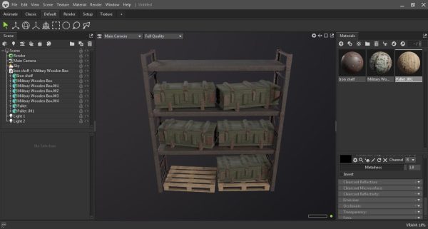Iron shelf and military wooden box 3D Model
