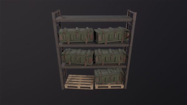 Iron shelf and military wooden box 3D Model