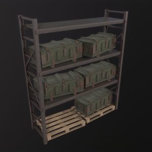Iron shelf and military wooden box 3D Model