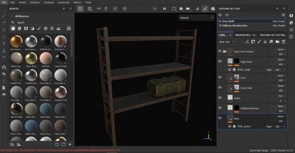 Iron shelf and military wooden box 3D Model