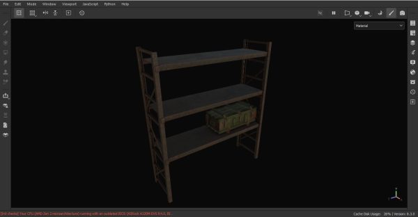 Iron shelf and military wooden box 3D Model