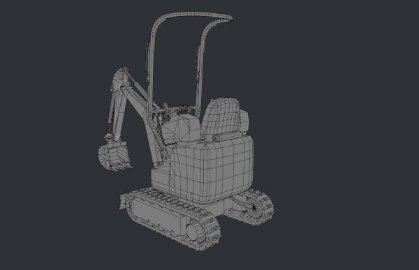 Kubota mini excavator low poly game-ready 3D model