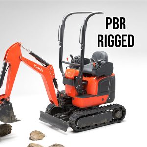 Kubota mini excavator low poly game-ready 3D model