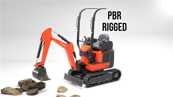 Kubota mini excavator low poly game-ready 3D model