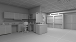 Laboratory 3D model with counter tops and chairs