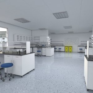 Laboratory 3D model with counter tops and chairs