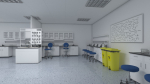 Laboratory 3D model with counter tops and chairs