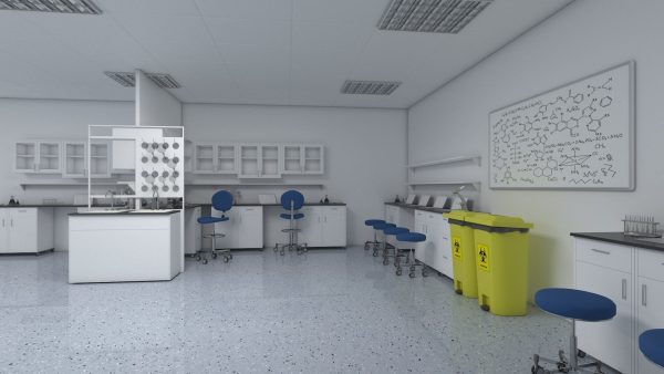 Laboratory 3D model with counter tops and chairs
