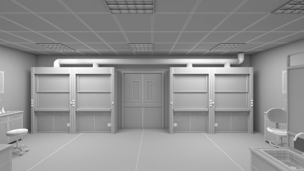 Laboratory 3D model with counter tops and chairs