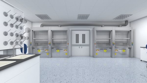 Laboratory 3D model with counter tops and chairs