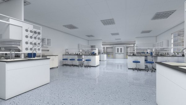 Laboratory 3D model with counter tops and chairs