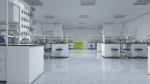 Laboratory 3D model with counter tops and chairs