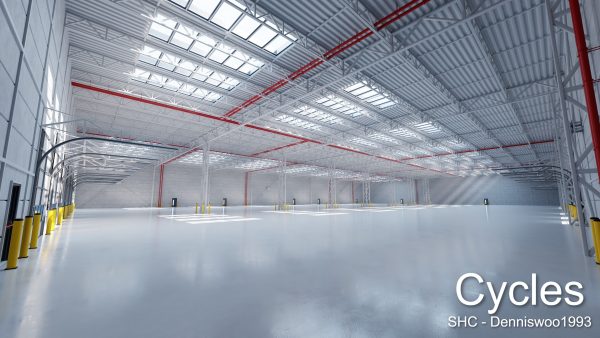 Large modern warehouse for Blender Eevee and Cycles