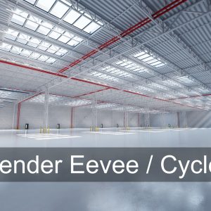 Large modern warehouse for Blender Eevee and Cycles