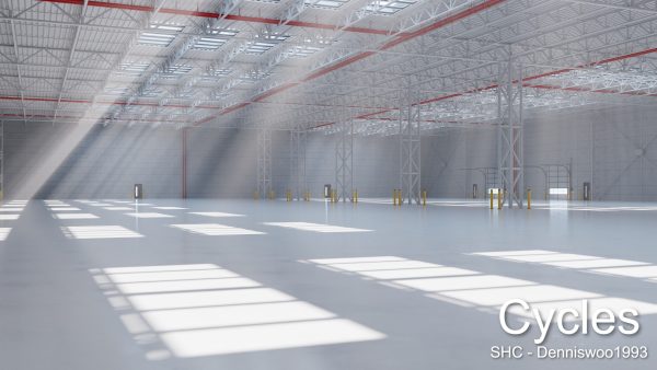 Large modern warehouse for Blender Eevee and Cycles