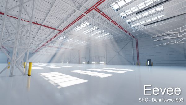 Large modern warehouse for Blender Eevee and Cycles