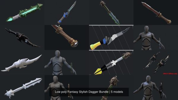 Low poly Fantasy Stylish Dagger Bundle