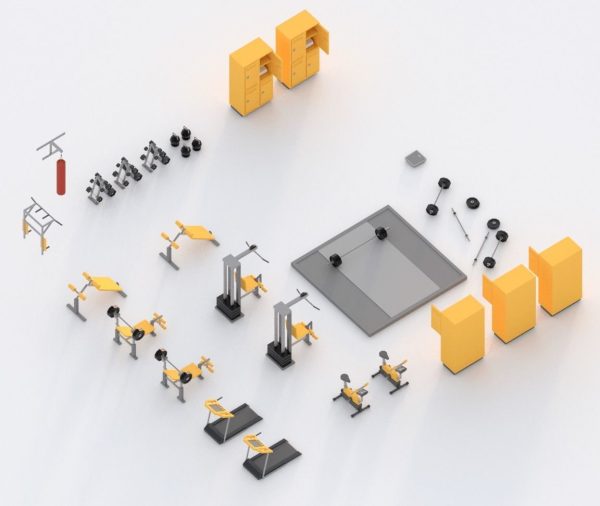 Low Poly Gym set of equipment