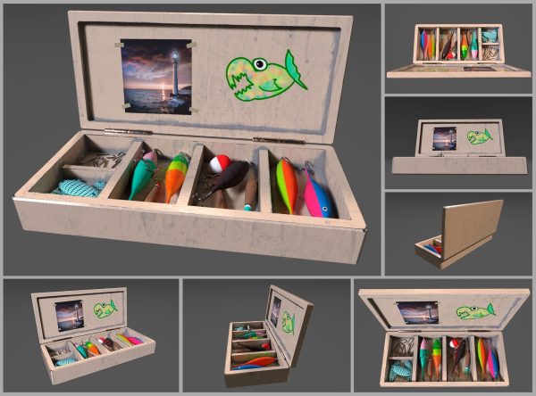 Low-poly handpainted fishermans box