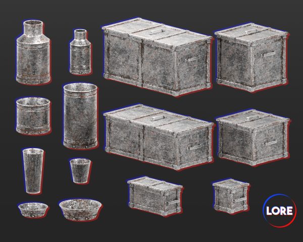 Medieval Collection Containers Metal Crates and Cans
