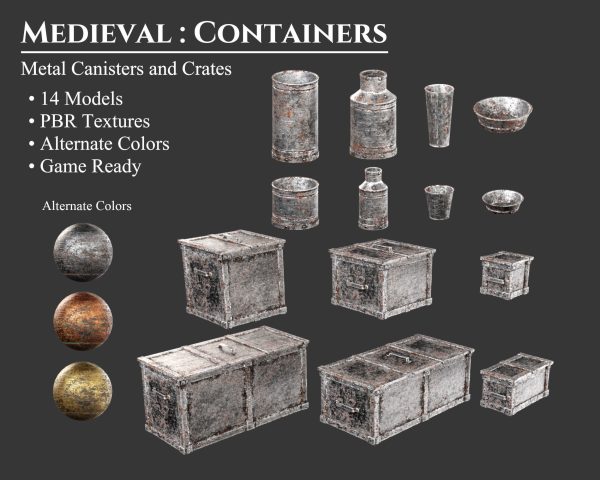 Medieval Collection Containers Metal Crates and Cans