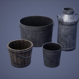 Metal Bucket Set Low Poly Game Ready