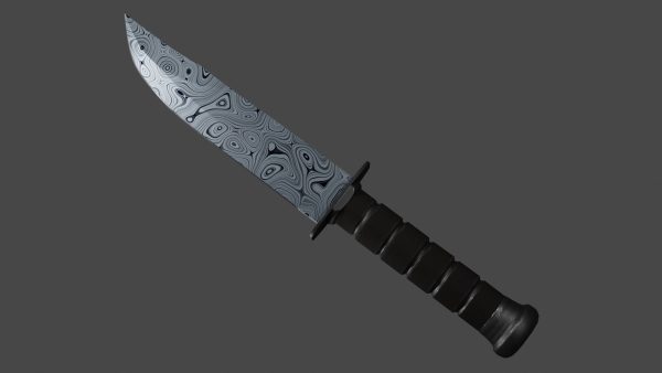 Military knife with damascus steel blade