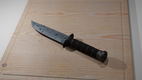 Military knife with damascus steel blade