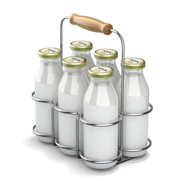 Milk Bottles in Wire Basket