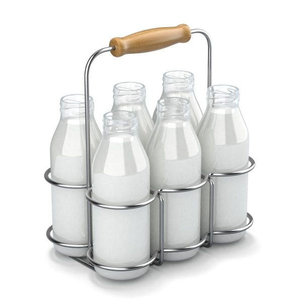 Milk Bottles in Wire Basket