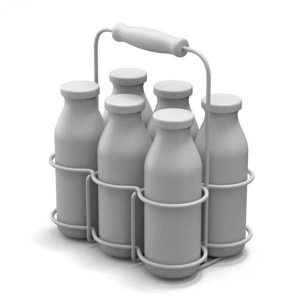 Milk Bottles in Wire Basket