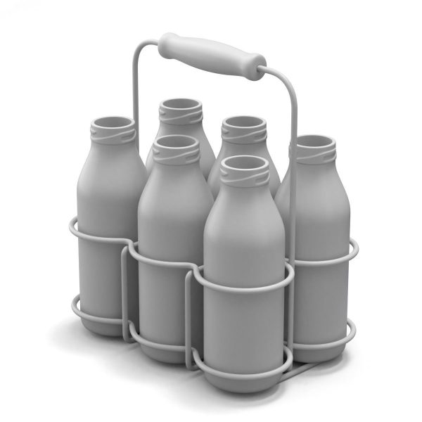 Milk Bottles in Wire Basket