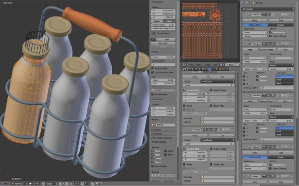 Milk Bottles in Wire Basket