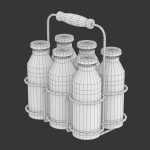 Milk Bottles in Wire Basket