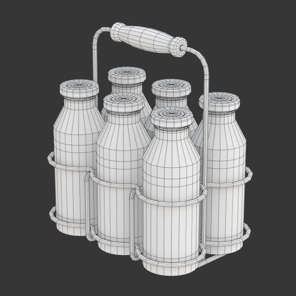 Milk Bottles in Wire Basket