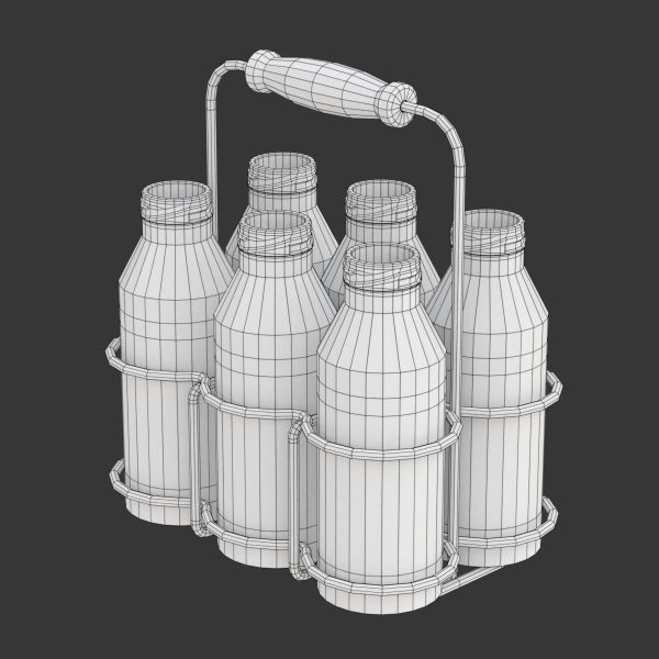 Milk Bottles in Wire Basket