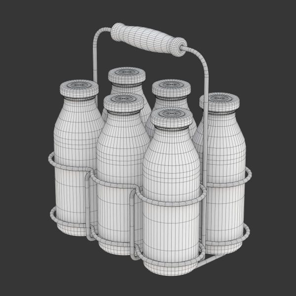 Milk Bottles in Wire Basket