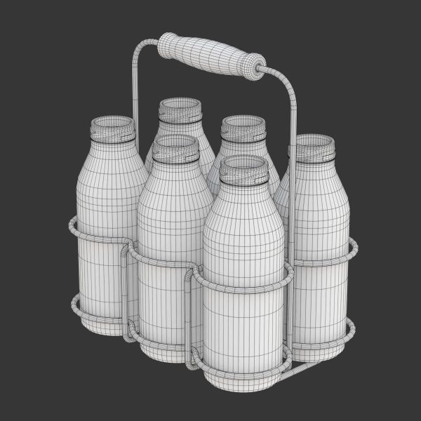 Milk Bottles in Wire Basket