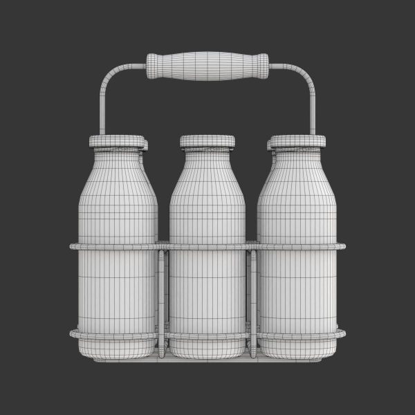 Milk Bottles in Wire Basket