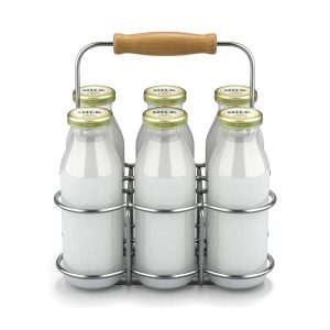 Milk Bottles in Wire Basket