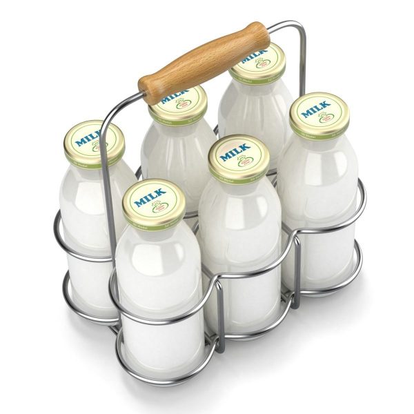 Milk Bottles in Wire Basket