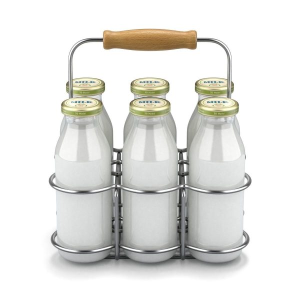 Milk Bottles in Wire Basket
