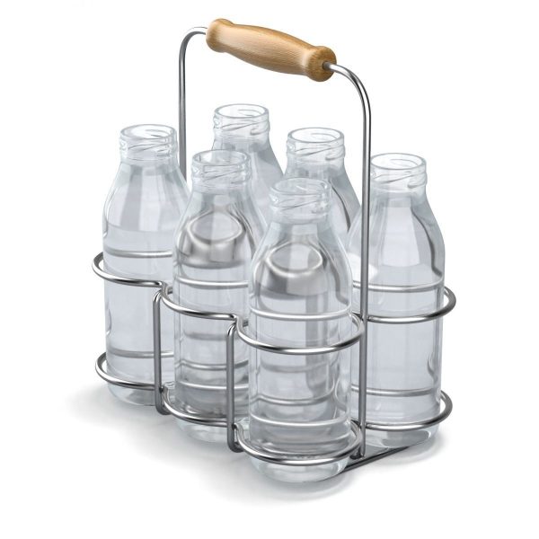 Milk Bottles in Wire Basket