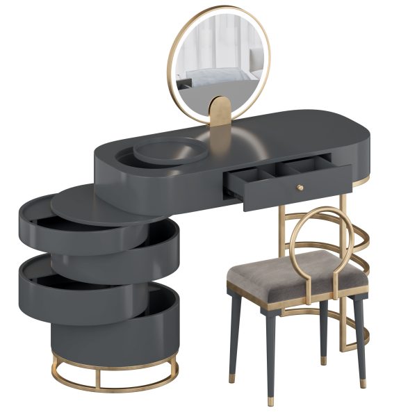 Modern Makeup Vanity Table Set with Swivel Cabinet