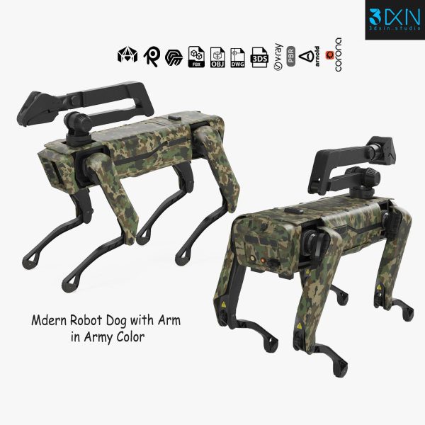 Modern Robot Dog with Arm in army color