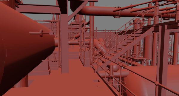 Oil Refinery Low Poly Model