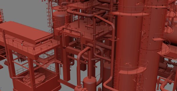 Oil Refinery Low Poly Model